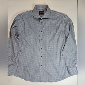 Henri Christian Shirt Mens Large Blue White Check Button Down Regular Fit Office
